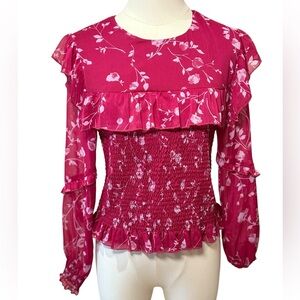 NWOT - WAYF Smocked Floral Chiffon Blouse in Magenta Size Small